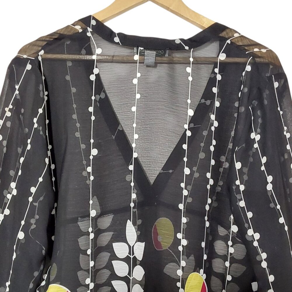 Coldwater Creek V-Neck Tunic Top Black Semi-Sheer Floral Crepe Great Cond - L - Picture 7 of 11